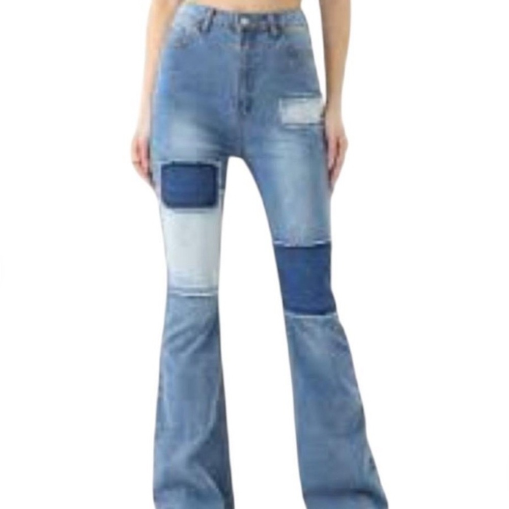 Hollister Blue Flare Jeans with Patchwork Design